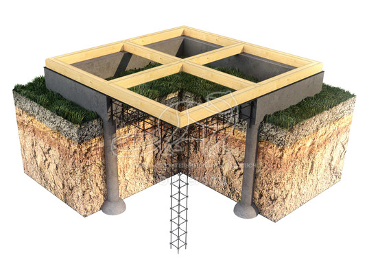 3д разрез свайно-ростверкого фундамента