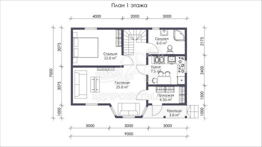 3d проект СП001 - планировка 1 этажа