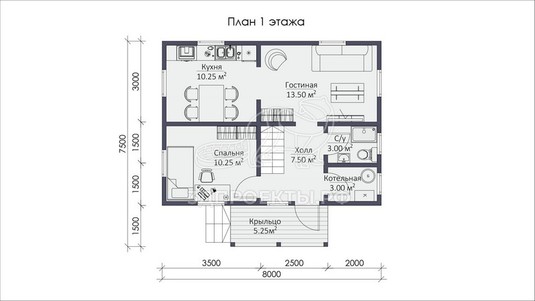 3d проект СП035 - планировка 1 этажа