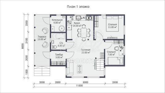 3d проект СП077 - планировка 1 этажа