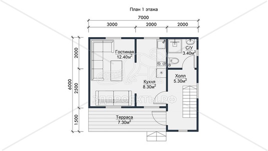 3d проект СП100 - планировка 1 этажа