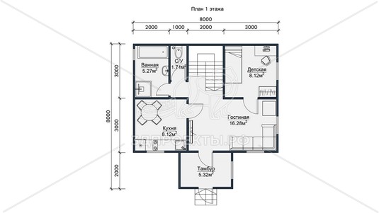 3d проект СП116 - планировка 1 этажа