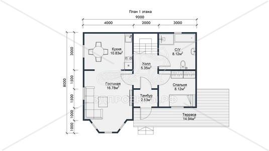 3d проект СП125 - планировка 1 этажа