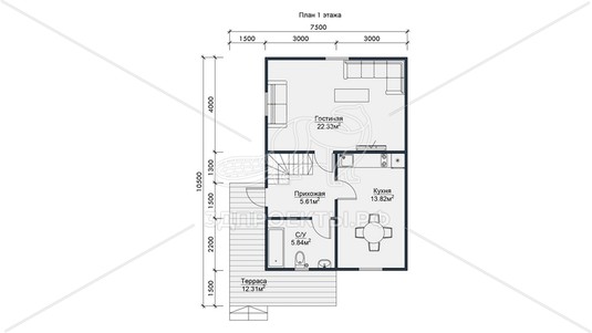 3d проект СП132 - планировка 1 этажа