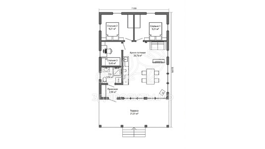 3d проект АР+КР002 - планировка 1 этажа