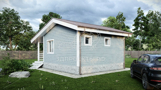 Готовый 3d проект АР+КР048 - баня 7.5x6 - вид 3