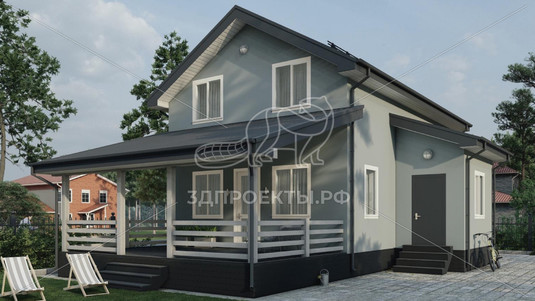 Готовый 3d проект АР+КР049 - дом 13.73x10.91 - вид 1