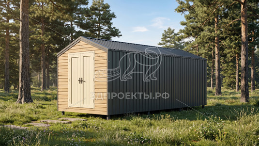 Готовый 3d проект АР+КР059 - хозблок 6.11x2.45 - вид 1
