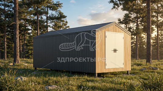 Готовый 3d проект АР+КР059 - хозблок 6.11x2.45 - вид 2