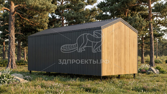 Готовый 3d проект АР+КР059 - хозблок 6.11x2.45 - вид 3