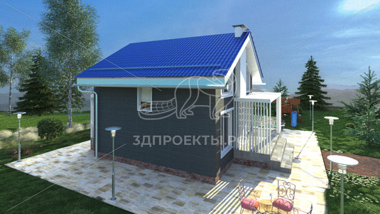 Готовый 3d проект АР+КР061 - дом 11.44x9.42 - вид 4