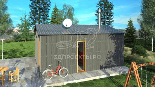 Готовый 3d проект АР+КР064 - баня 5.89x4.69 - вид 3