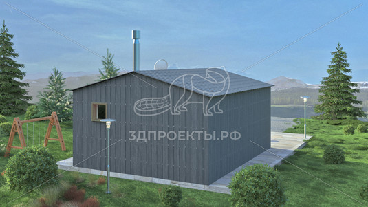 Готовый 3d проект АР+КР064 - баня 5.89x4.69 - вид 4
