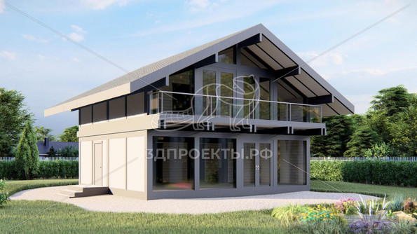 Готовый 3d проект АР+КР076 - дом 8.76x7.76 - вид 1