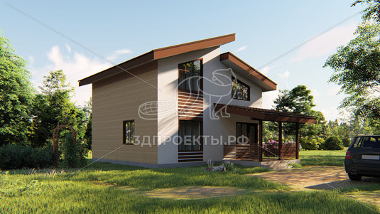 Готовый 3d проект АР+КР083 - дом 8.9x8.4 - вид 3