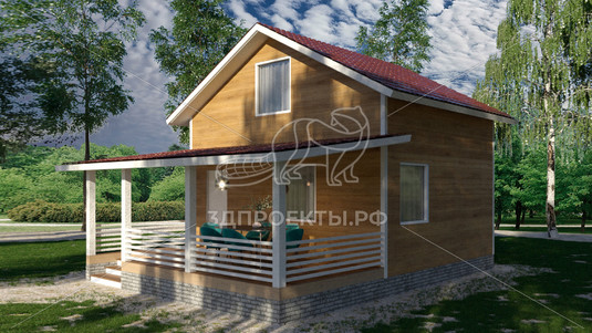 Готовый 3d проект АР+КР087 - дом 6x5 - вид 2
