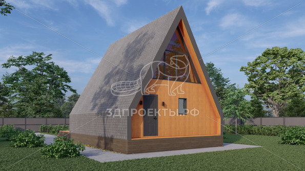 Готовый 3d проект АР+КР099 - дом 7.41x6.41 - вид 3