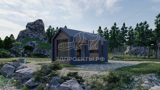 Готовый 3d проект АР+КР109 - баня 8.9x4.4 - вид 1