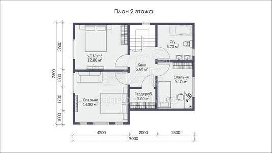 3d проект СП079 - планировка 2 этажа